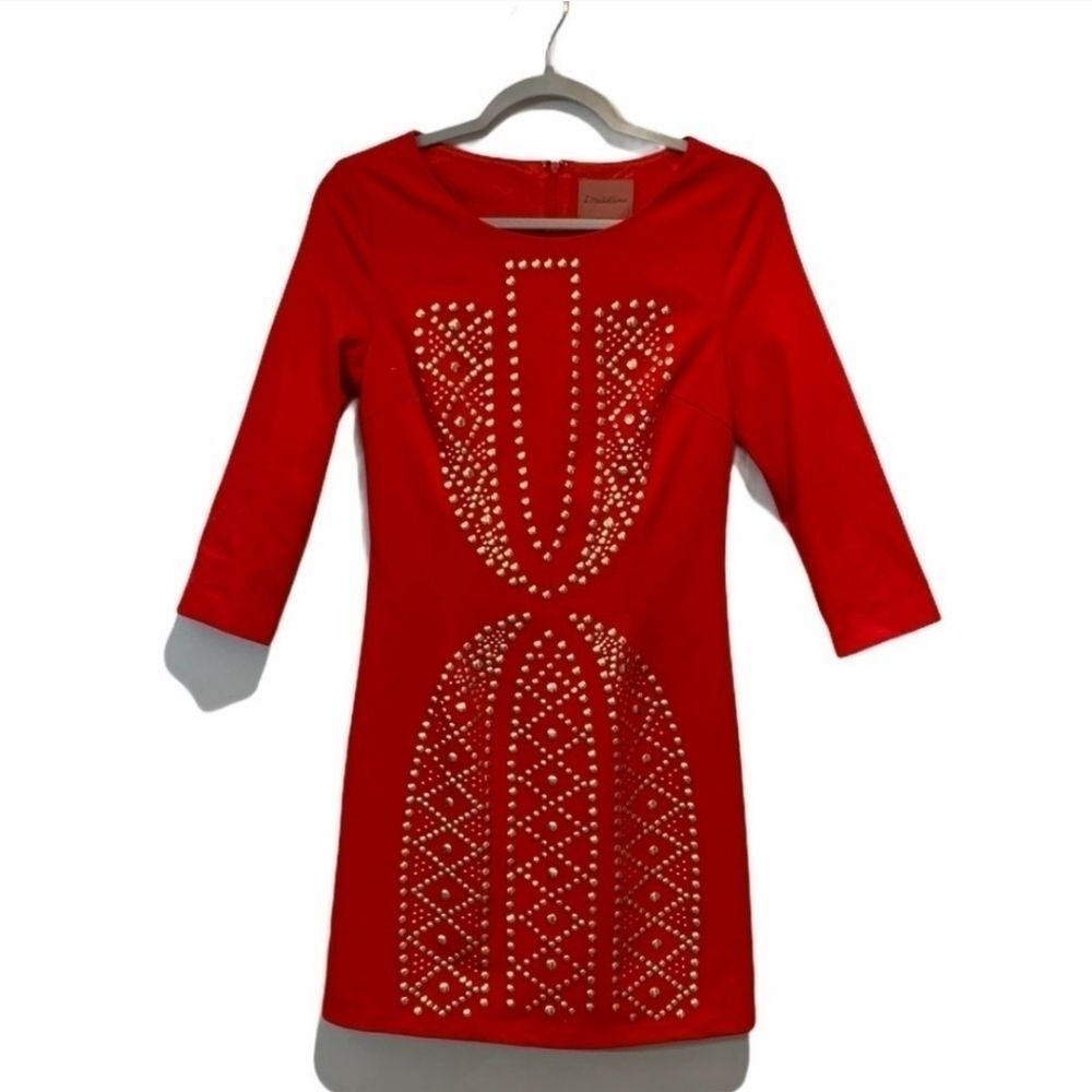 I. Madeline Red Dress Medium Gold Studded - Picture 2 of 11